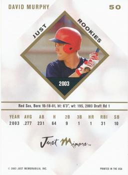 2003-04 Just Rookies #50 David Murphy Back