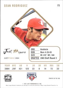 2004 Justifiable #72 Sean Rodriguez Back