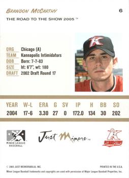 2005 Just Minors Road to the Show #6 Brandon McCarthy Back