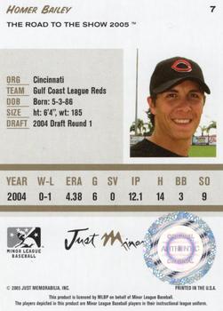 2005 Just Minors Road to the Show #7 Homer Bailey Back
