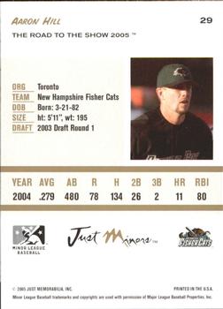 2005 Just Minors Road to the Show #29 Aaron Hill Back