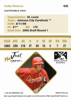 2005 Justifiable #68 Colby Rasmus Back