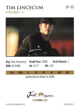 2006 Justifiable #JF-22 Tim Lincecum Back