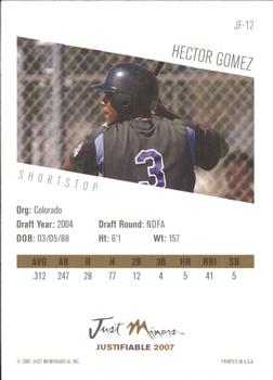 2007 Justifiable #JF-12 Hector Gomez Back