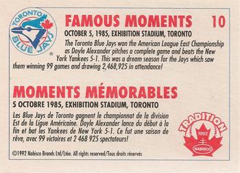 1992 Nabisco Canada Tradition #10 Famous Moments - October 5, 1985 Back