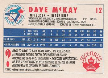 1992 Nabisco Canada Tradition #12 Dave McKay Back