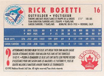 1992 Nabisco Canada Tradition #16 Rick Bosetti Back