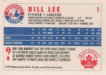 1992 Nabisco Canada Tradition #1 Bill Lee Back