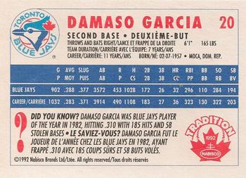 1992 Nabisco Canada Tradition #20 Damaso Garcia Back