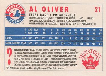1992 Nabisco Canada Tradition #21 Al Oliver Back