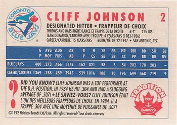 1992 Nabisco Canada Tradition #2 Cliff Johnson Back