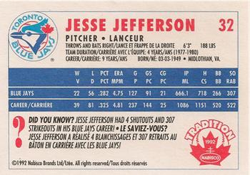 1992 Nabisco Canada Tradition #32 Jesse Jefferson Back