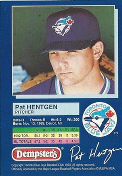 1993 Dempster's Toronto Blue Jays #19 Pat Hentgen Back