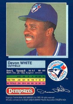 1993 Dempster's Toronto Blue Jays #20 Devon White Back