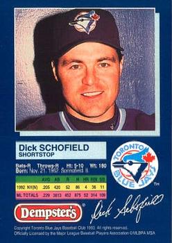 1993 Dempster's Toronto Blue Jays #23 Dick Schofield Back