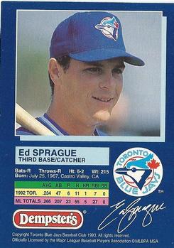 1993 Dempster's Toronto Blue Jays #8 Ed Sprague Back