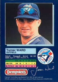 1993 Dempster's Toronto Blue Jays #9 Turner Ward Back