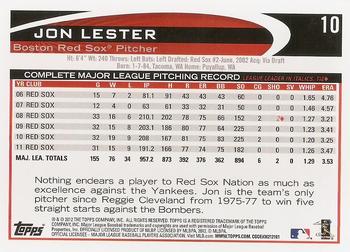 2012 Topps #10 Jon Lester Back