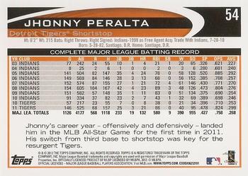 2012 Topps #54 Jhonny Peralta Back