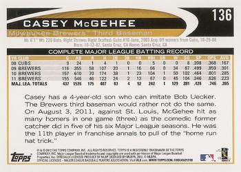 2012 Topps #136 Casey McGehee Back