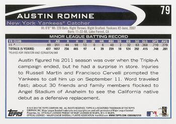 2012 Topps #79 Austin Romine Back