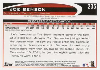 2012 Topps #235 Joe Benson Back