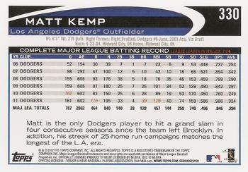 2012 Topps #330 Matt Kemp Back