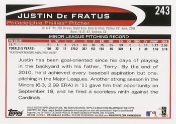 2012 Topps #243 Justin De Fratus Back