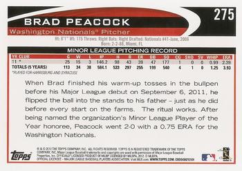 2012 Topps #275 Brad Peacock Back