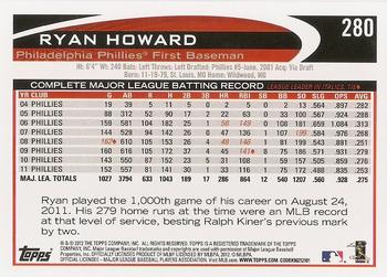 2012 Topps #280 Ryan Howard Back