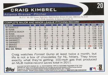 2012 Topps #20 Craig Kimbrel Back