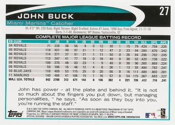 2012 Topps #27 John Buck Back