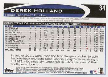 2012 Topps #34 Derek Holland Back