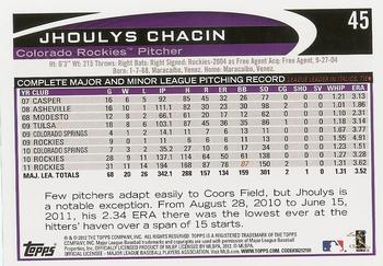 2012 Topps #45 Jhoulys Chacin Back