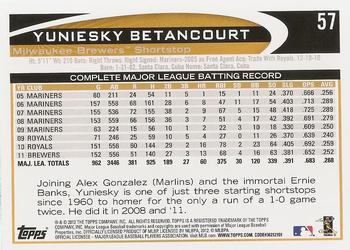 2012 Topps #57 Yuniesky Betancourt Back