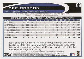 2012 Topps #69 Dee Gordon Back