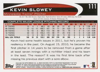 2012 Topps #111 Kevin Slowey Back