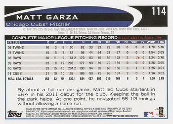 2012 Topps #114 Matt Garza Back