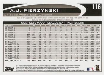 2012 Topps #116 A.J. Pierzynski Back