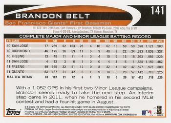2012 Topps #141 Brandon Belt Back