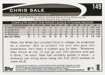 2012 Topps #149 Chris Sale Back