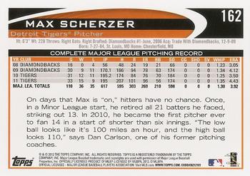 2012 Topps #162 Max Scherzer Back