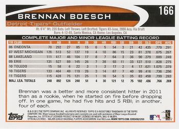 2012 Topps #166 Brennan Boesch Back