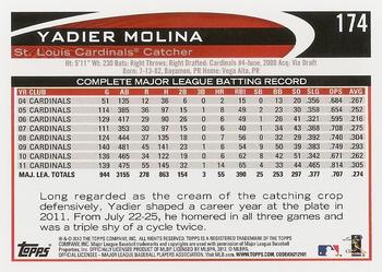2012 Topps #174 Yadier Molina Back