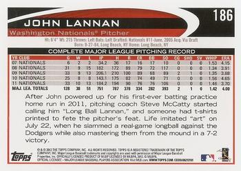 2012 Topps #186 John Lannan Back