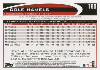 2012 Topps #190 Cole Hamels Back