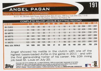 2012 Topps #191 Angel Pagan Back