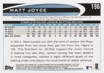 2012 Topps #196 Matt Joyce Back