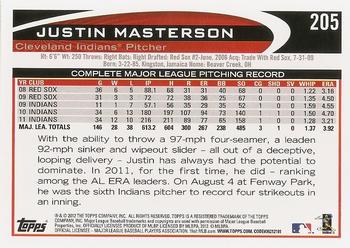 2012 Topps #205 Justin Masterson Back
