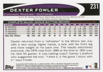 2012 Topps #231 Dexter Fowler Back